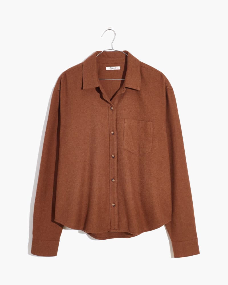 Front of a size 1X OVERSIZED BOY SHIRT SOLID FLANNEL in Brown by Madewell. | dia_product_style_image_id:237582
